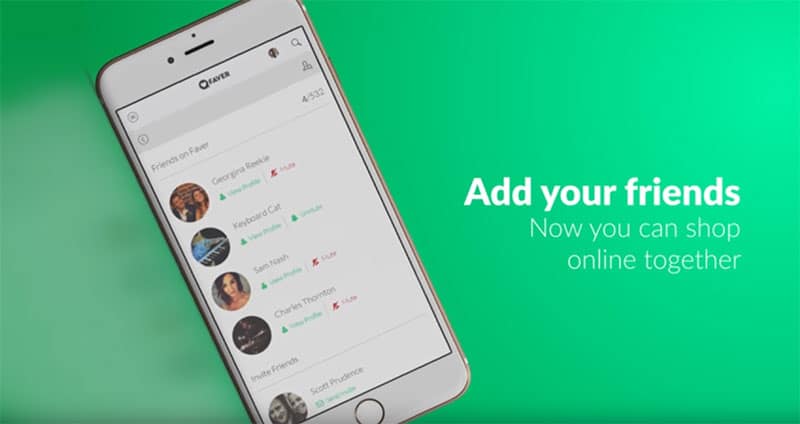 Faver app showing social shopping view